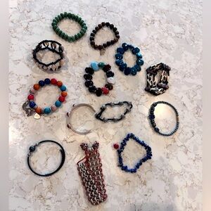Set of 14 Colorful Beaded and Chain Bracelets Set